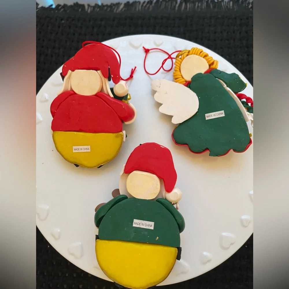 Vintage Clay Dough Set Of 3‎ Christmas Ornaments